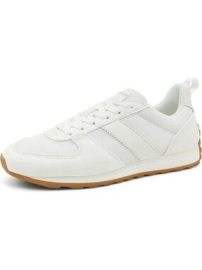 Women's White Microfiber Suede Mesh Lace Up Casual Fashion Walking Sneakers